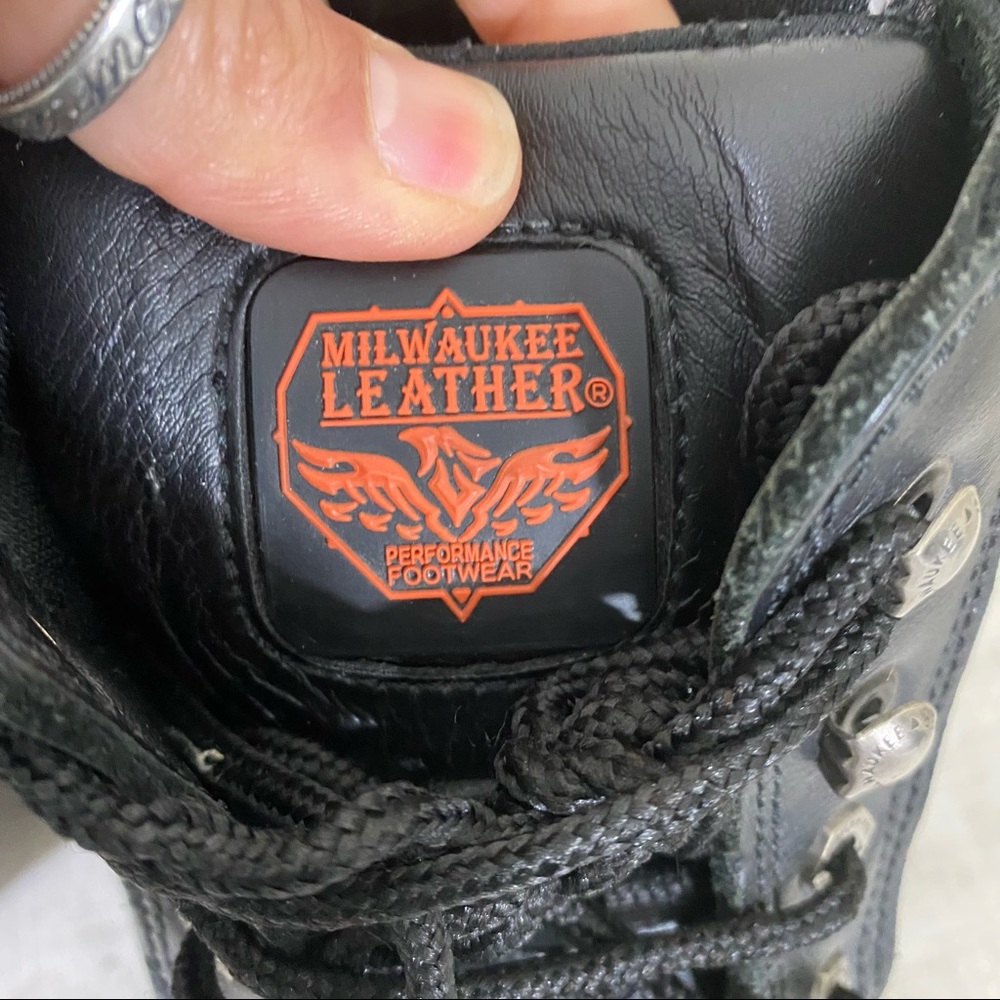 Milwaukee Leather Moto Boots 9EEEUSA Leather Black Moto Boots Side Zipper - Picture 3 of 9